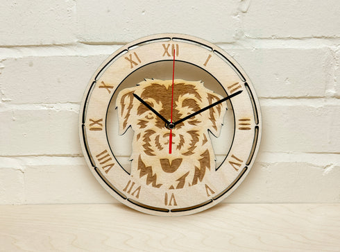 Border Terrier Wooden Engraved Clock
